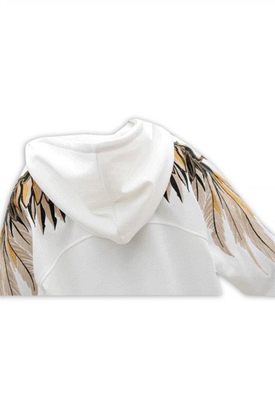 SKZ005 manufacturing embroidered wings loose hooded sweater design black and white contrast hooded sweater hooded sweater center side view